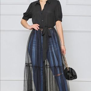 *NWT* Black Button up & tulle belted top (tagged 2X  but fits like a Lg)